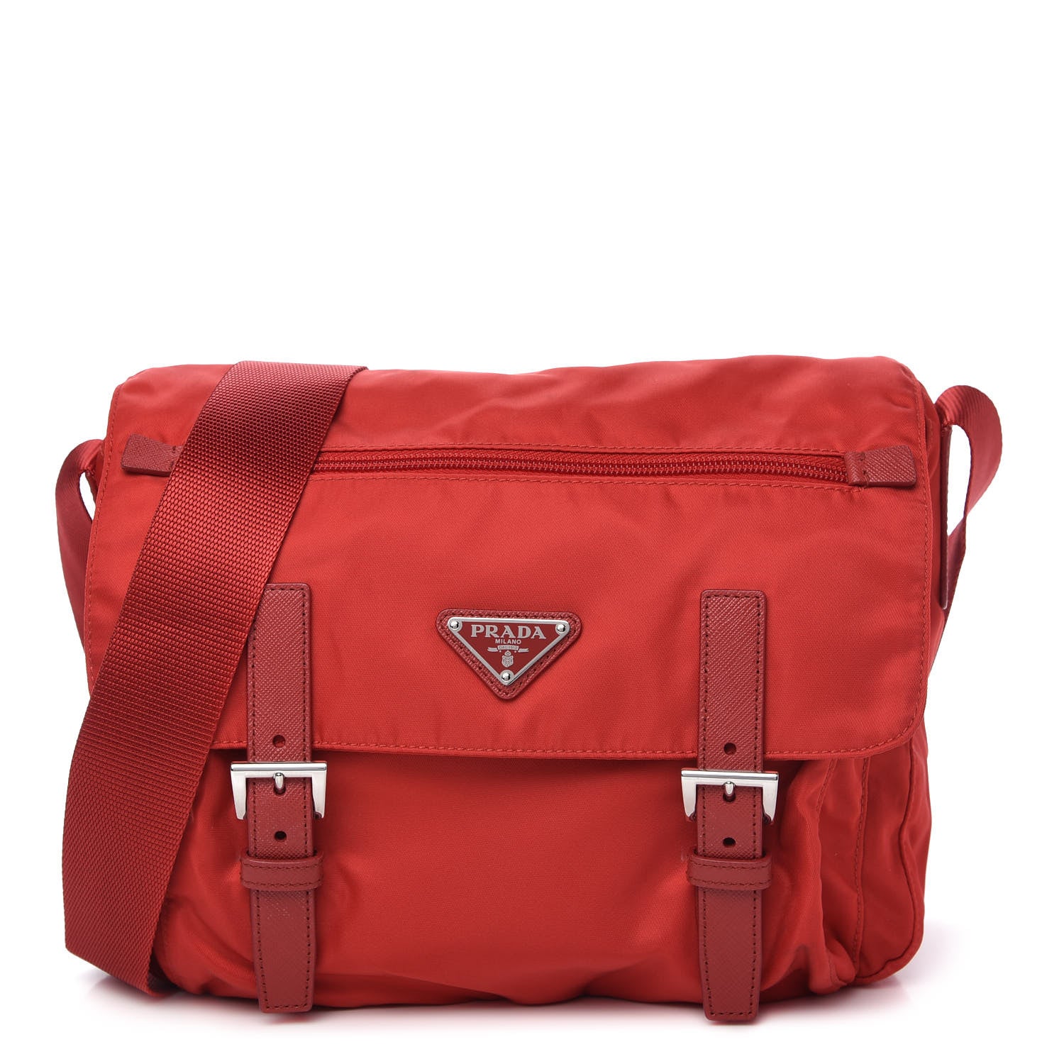 Prada Tessuto Nylon Saffiano Messenger Bag Red 1 of 10