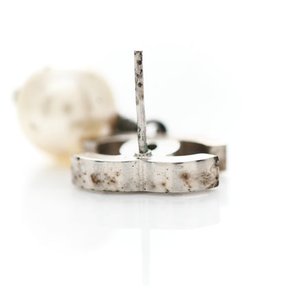 Chanel Baguette Crystal Pearl CC Drop Earrings Silver 5 of 5