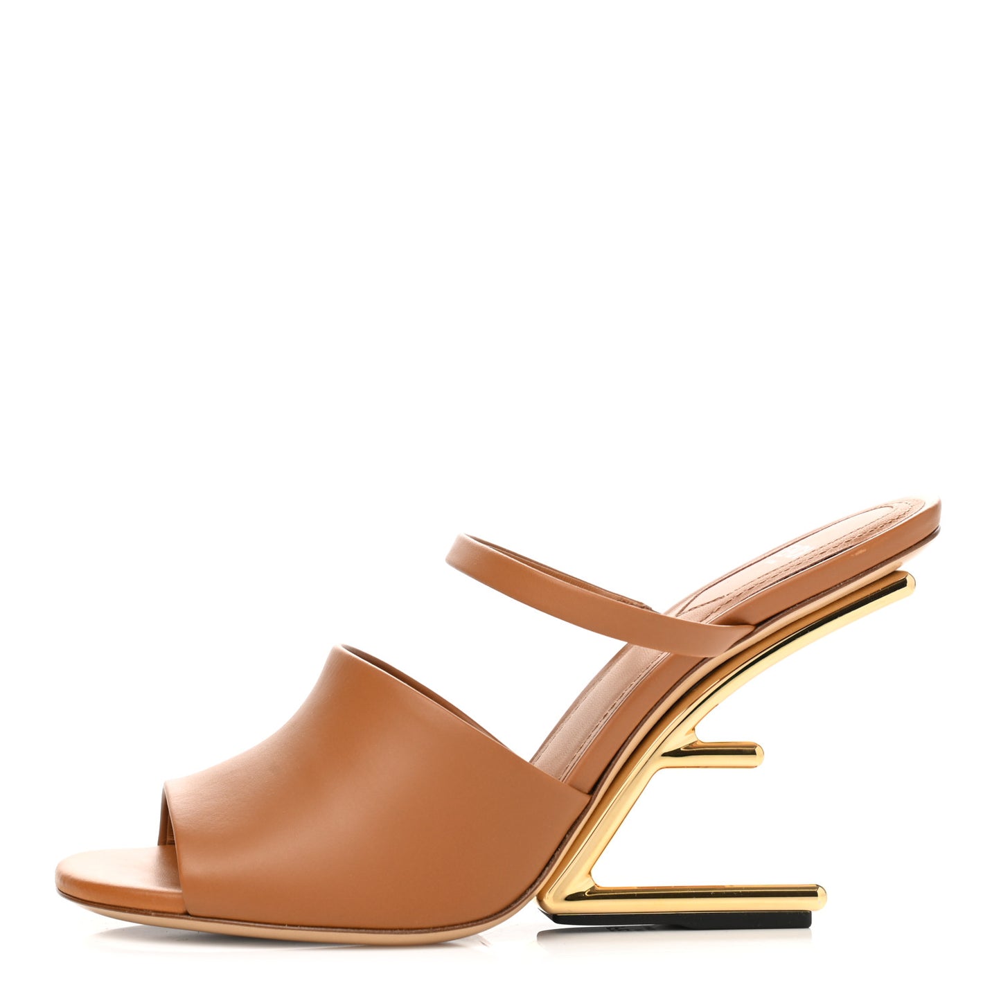 Calfskin Fendi First 95mm Slide Sandals 37.5 Caramello