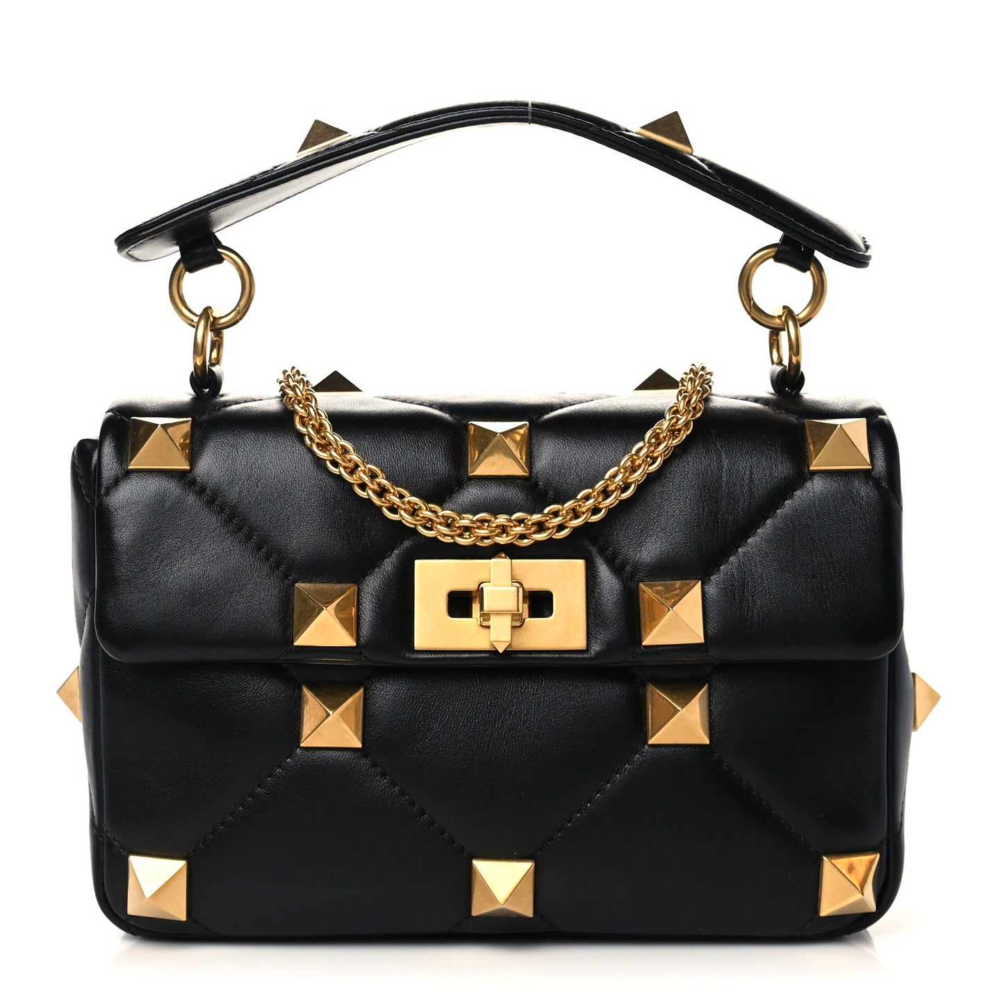 Nappa Medium Roman Stud Shoulder Bag Black