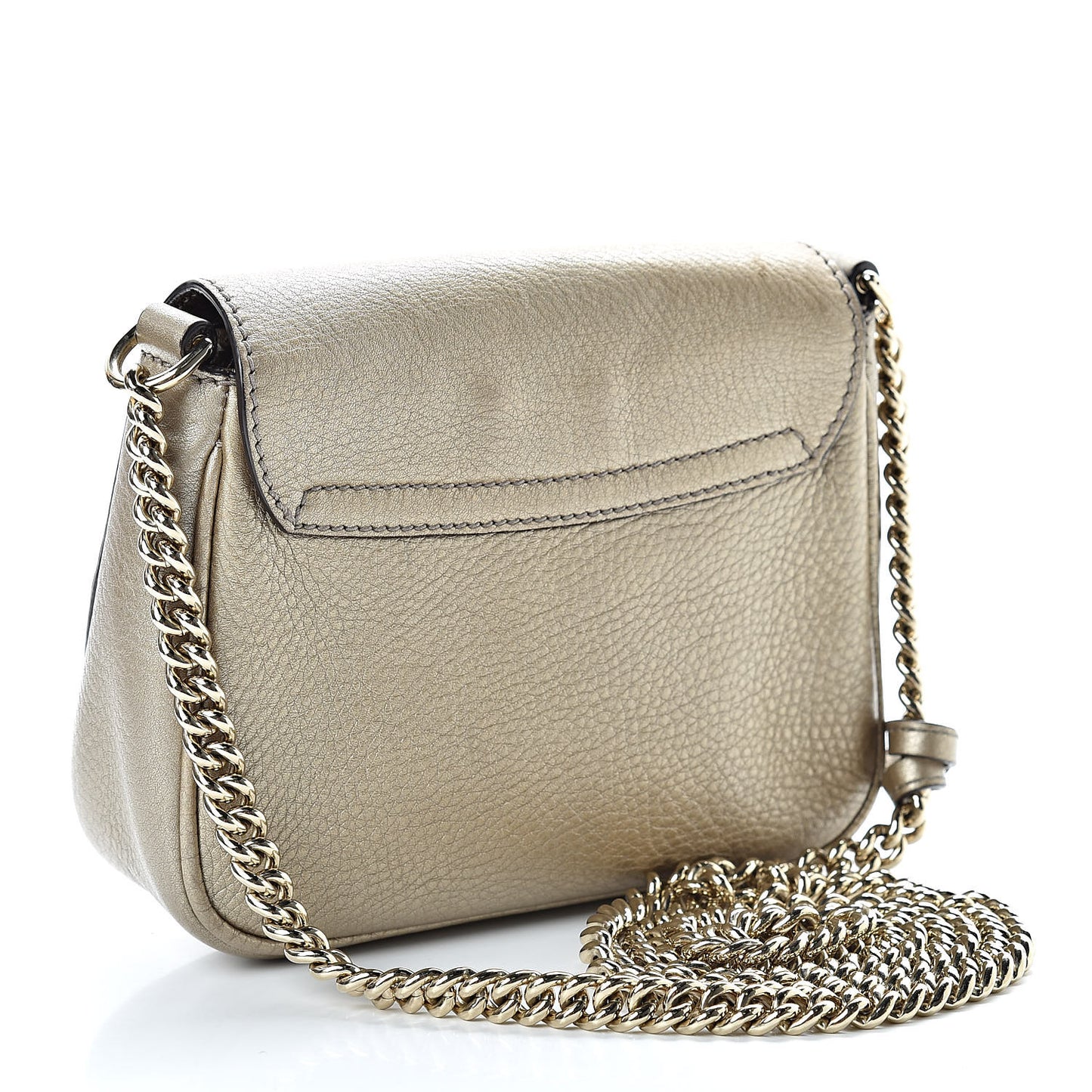 Metallic Pebbled Calfskin Small Soho Flap Crossbody Golden Beige