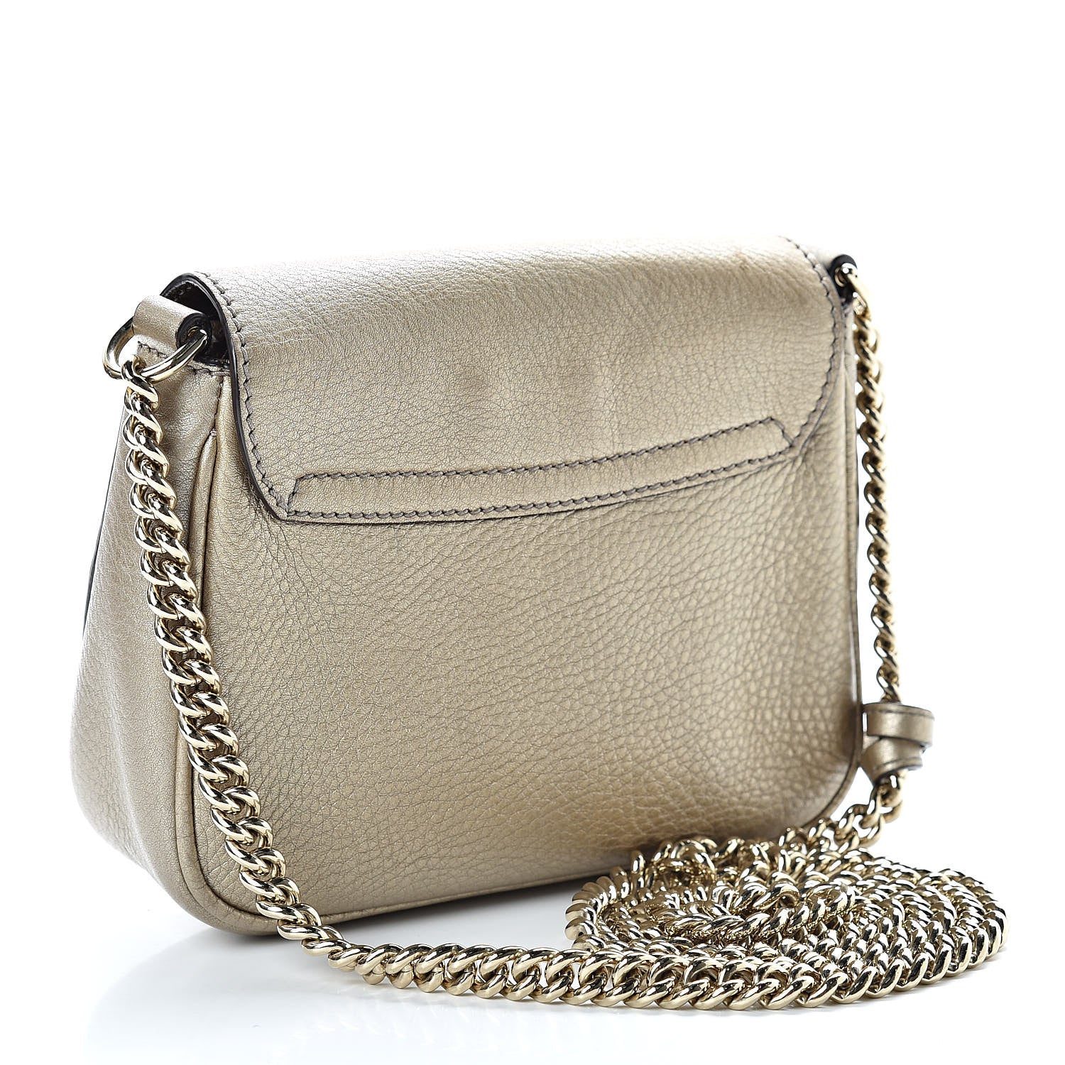 Gucci Metallic Pebbled Calfskin Small Soho Flap Crossbody Golden Beige 3 of 11