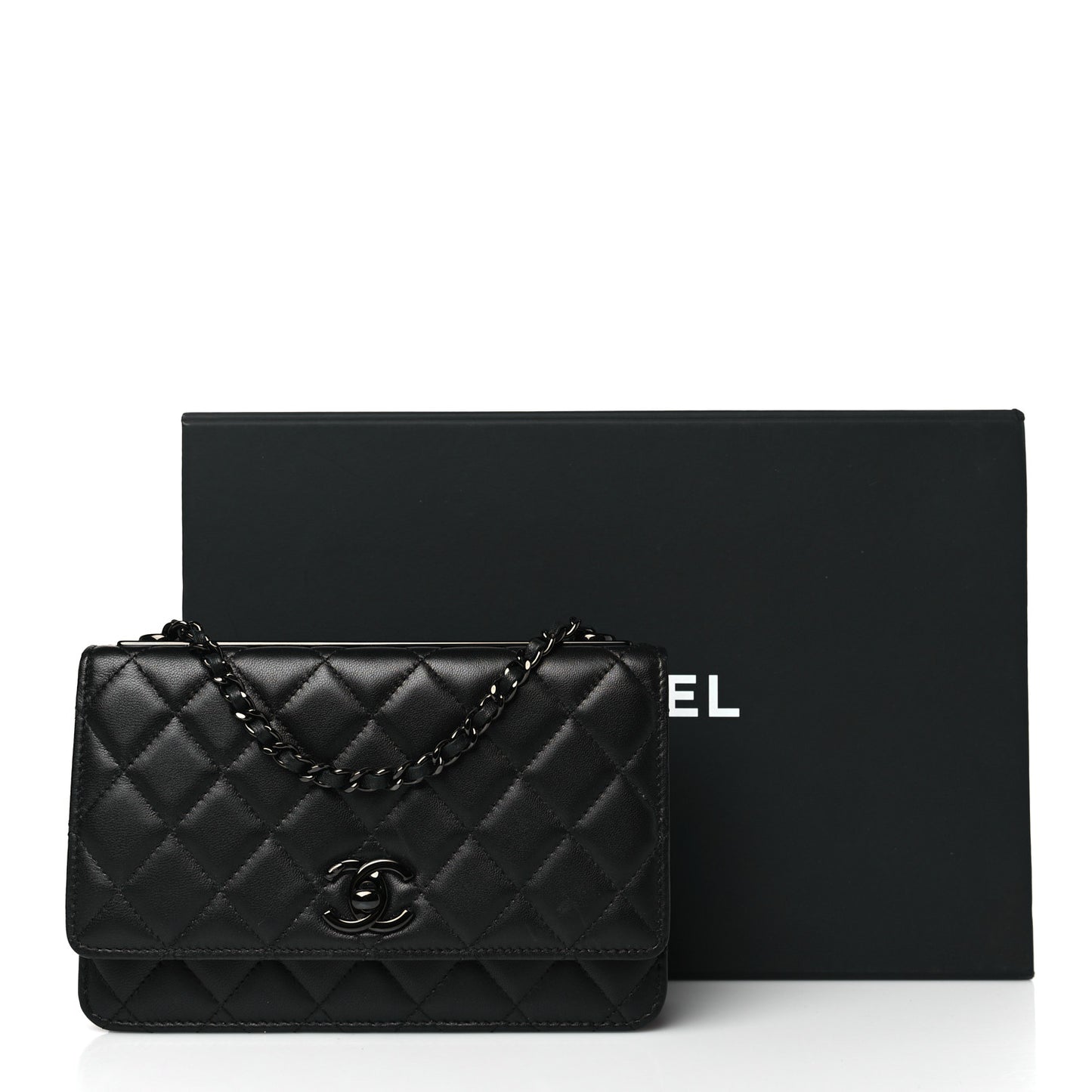 Lambskin Quilted Trendy CC Wallet On Chain WOC So Black