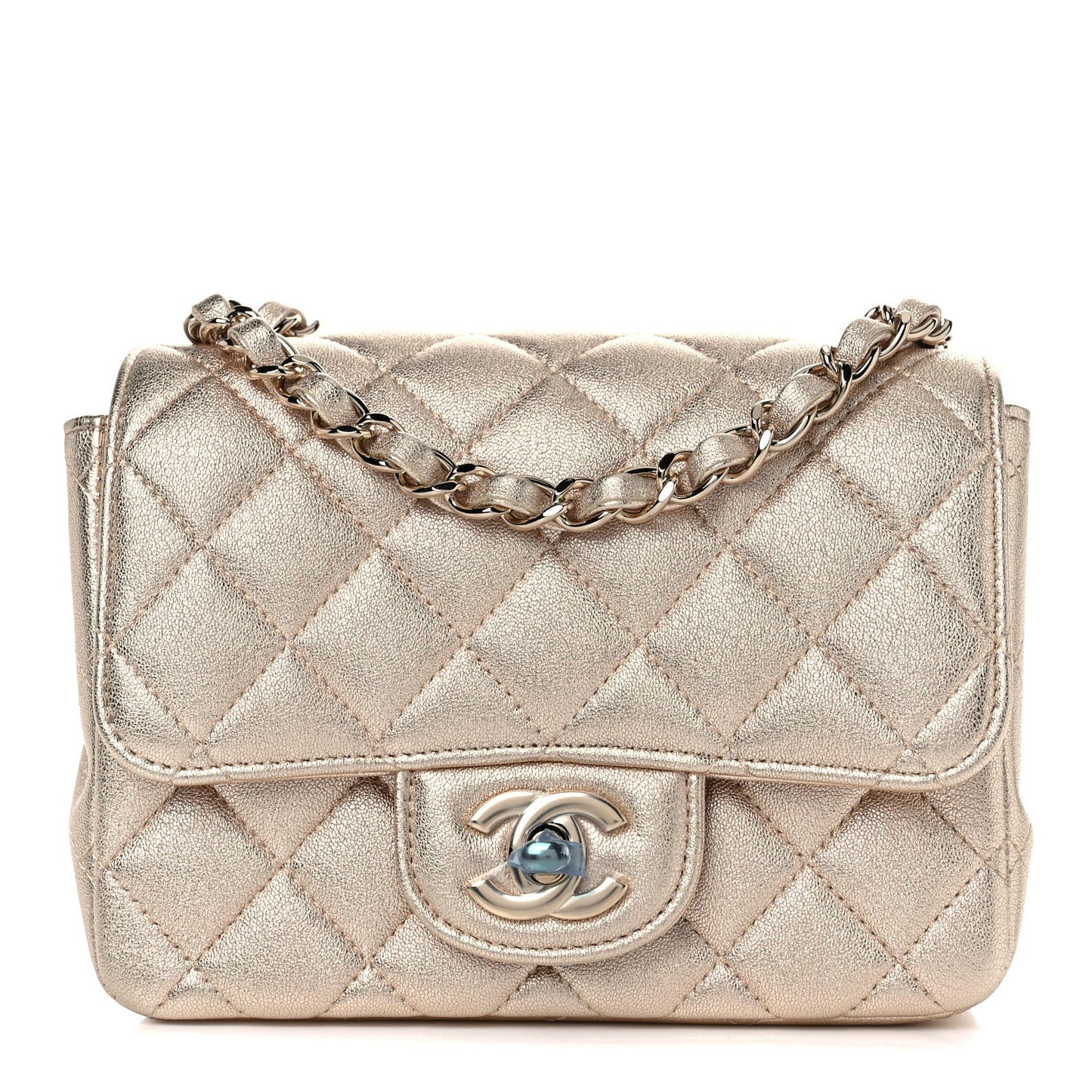 Metallic Lambskin Quilted Mini Square Flap Gold