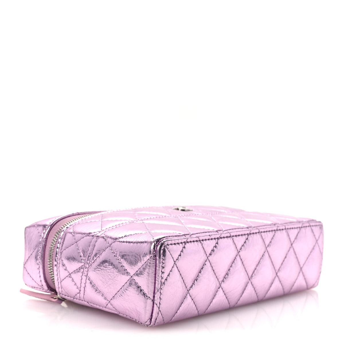 Metallic Calfskin Quilted Slim Vanity With Chain Pink