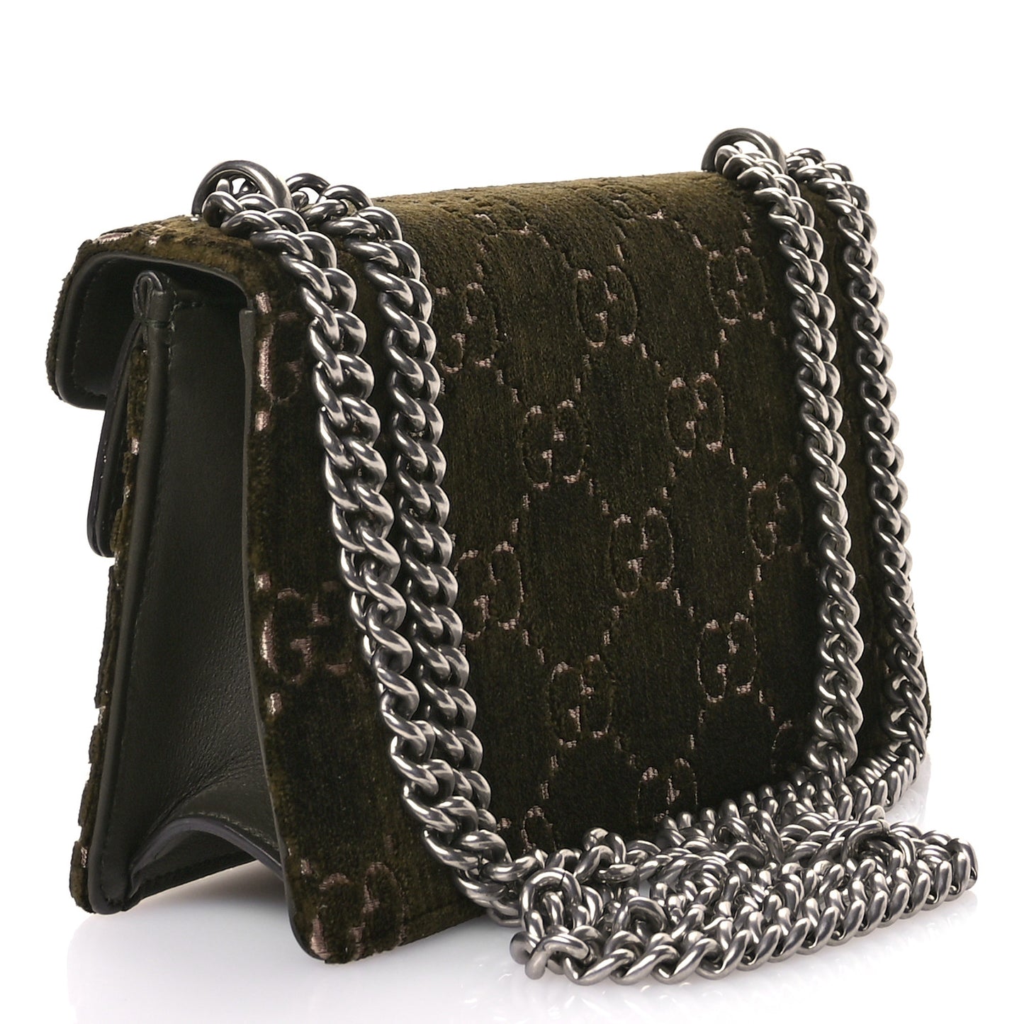 Velvet Skipper Crystal GG Monogram Small Dionysus Shoulder Bag Green