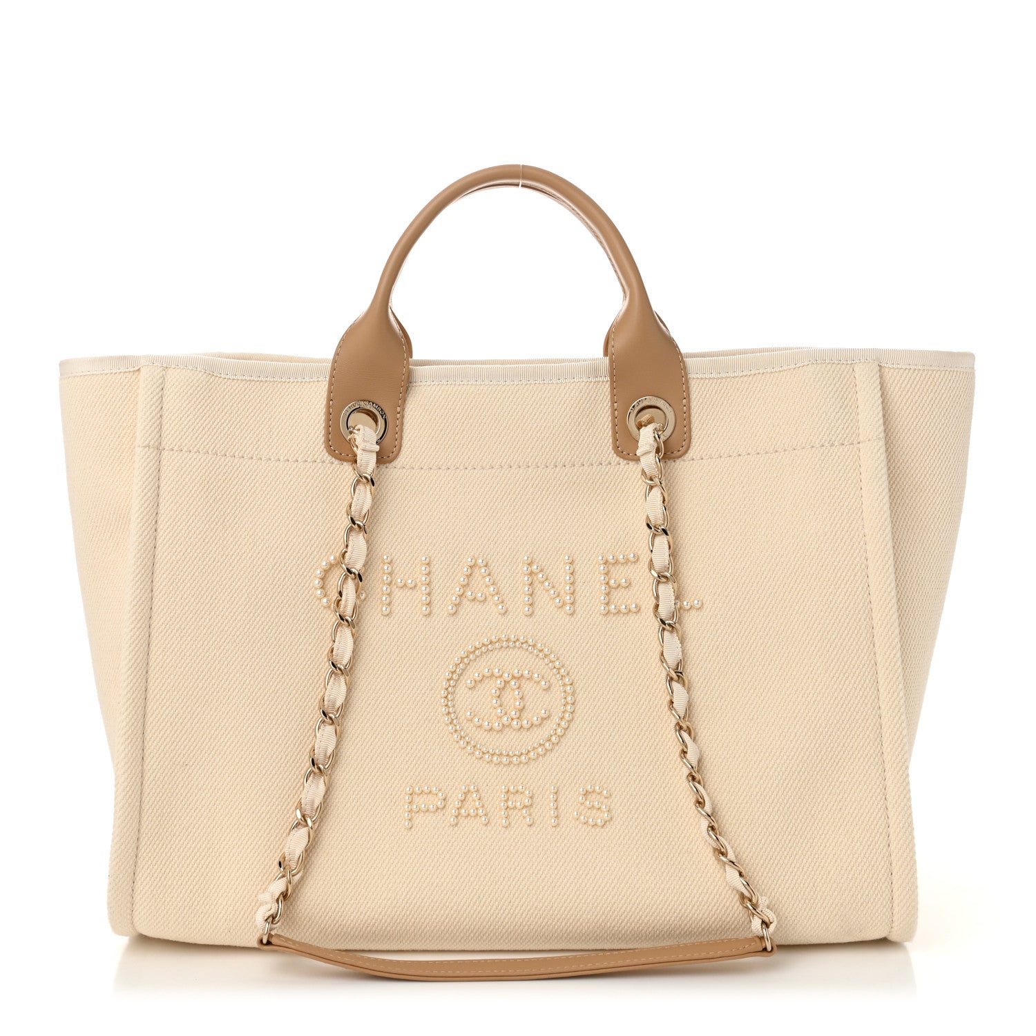 Chanel Canvas Pearl Medium Deauville Tote Ecru Beige 1 of 10