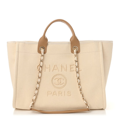 Chanel Canvas Pearl Medium Deauville Tote Ecru Beige 1 of 10
