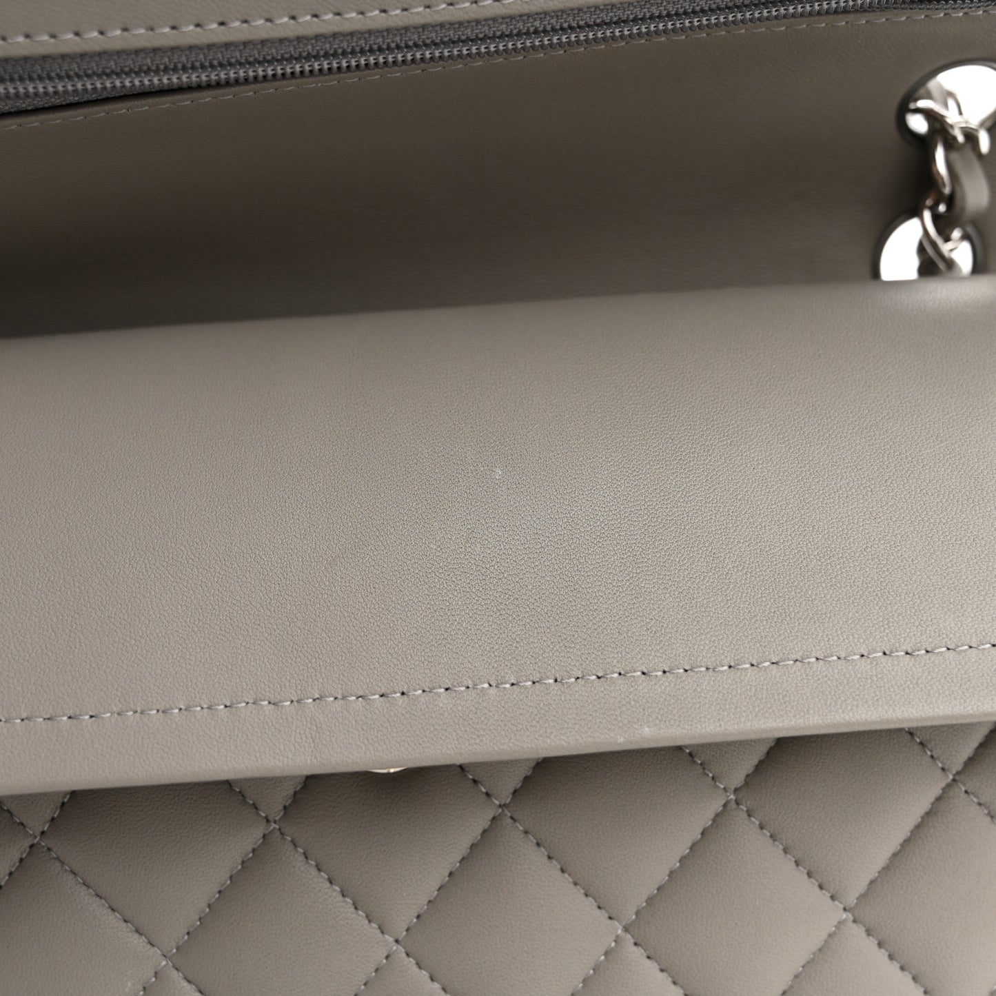 Lambskin Quilted Medium Double Flap Grey