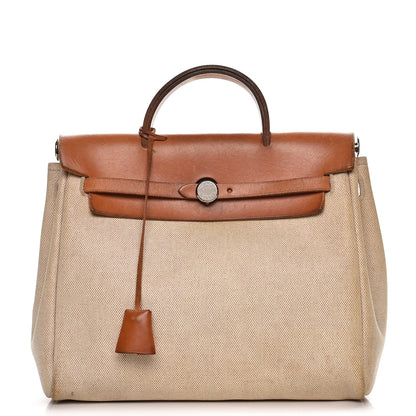 Hermes Toile Vache Calfskin Herbag 30 PM Backpack Natural 1 of 18