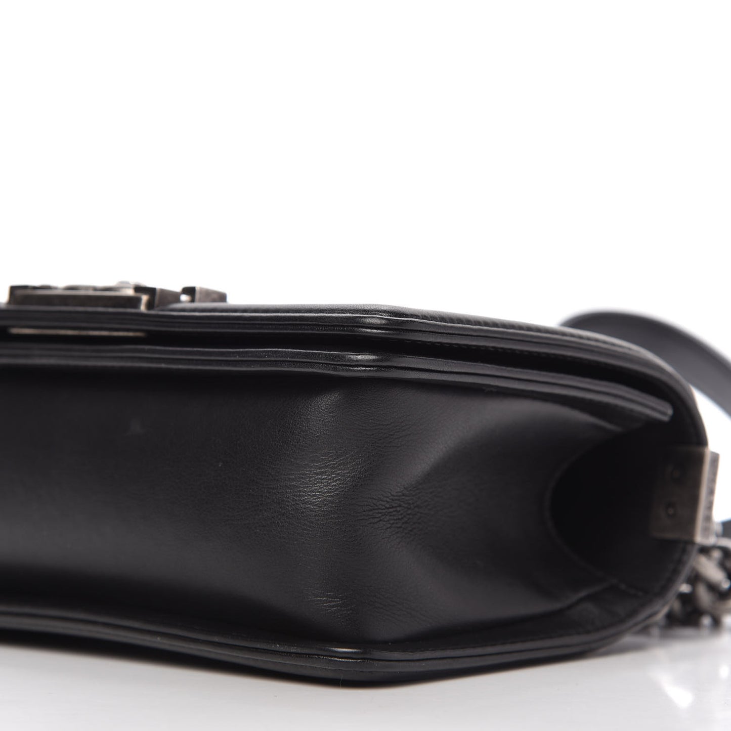 Calfskin Chevron Quilted Small Boy Flap Black