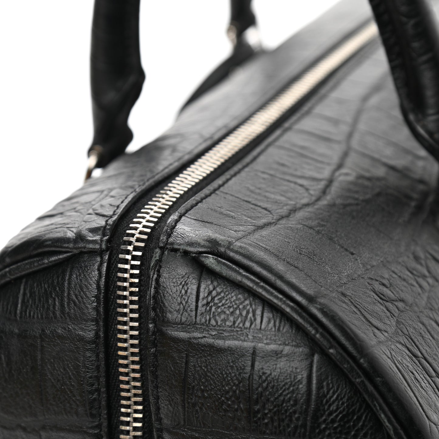 Calfskin Crocodile Embossed Classic Duffle Bag Black