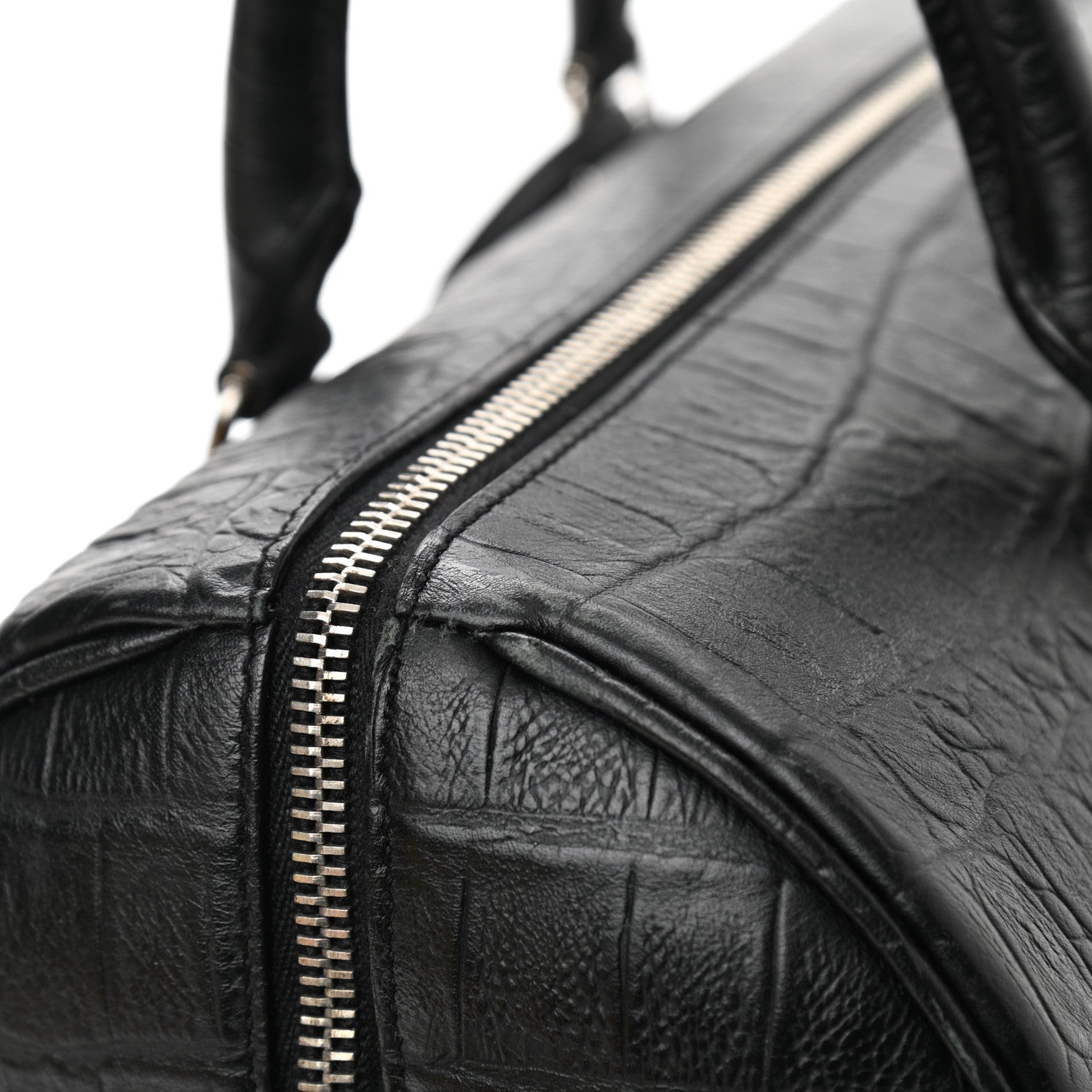 Saint Laurent Calfskin Crocodile Embossed Classic Duffle Bag Black 9 of 11