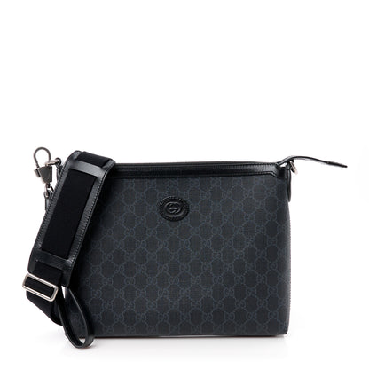 Gucci GG Supreme Monogram Azalea Calfskin Retro Interlocking G Wristlet Messenger Bag Black 1 of 11