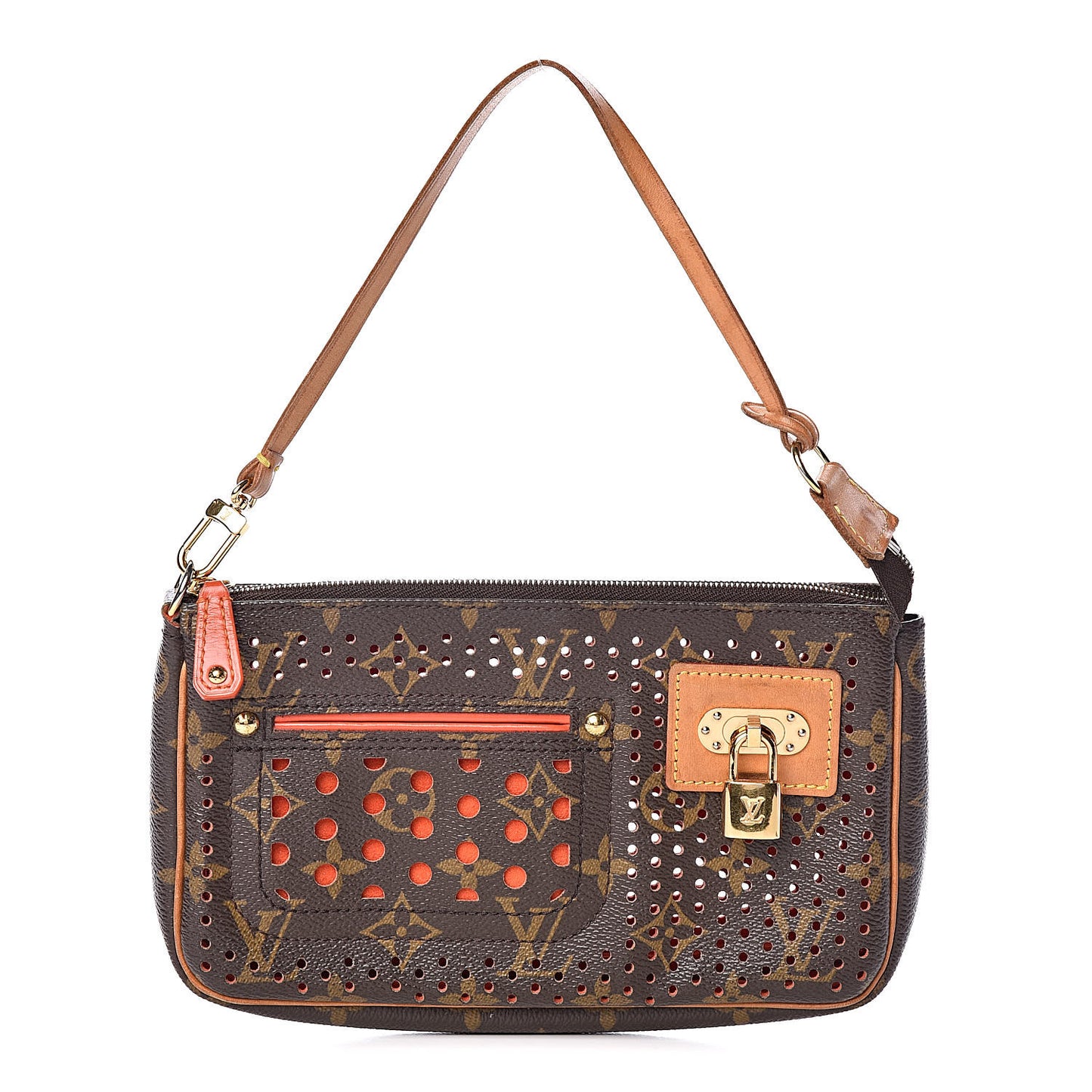 Monogram Perforated Pochette Accessories Bag Orange