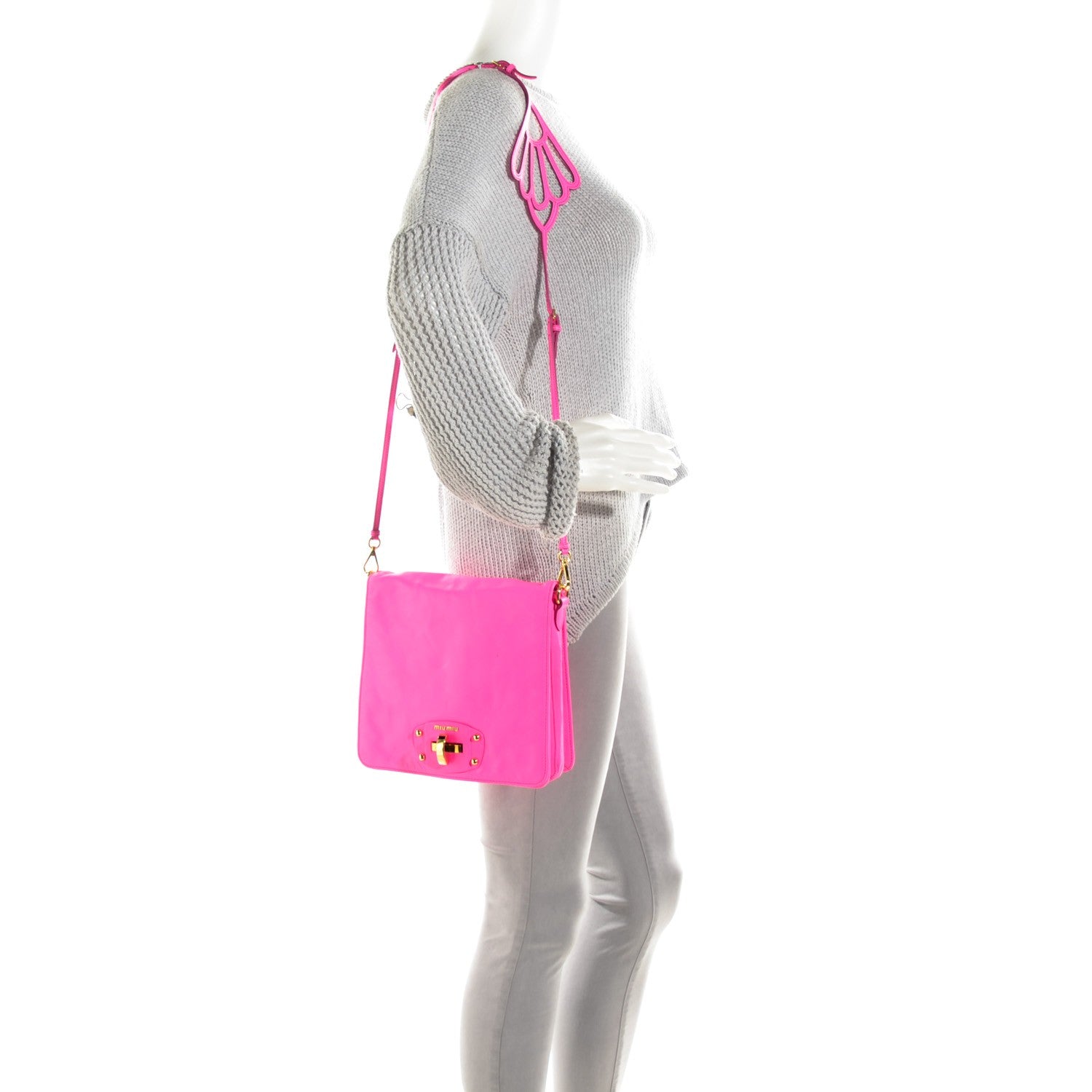 Miu Miu Nappa Twist Lock Crossbody Pink 2 of 9