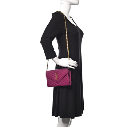 Saint Laurent Grain De Poudre Matelasse Chevron Monogram Chain Wallet Dark Grape 2 of 9