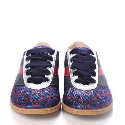 Gucci Lurex Calfskin Web GG Monogram Mens Falacer Sneakers 8.5 Iridescent Blue Iridescent Red Silver 2 of 11