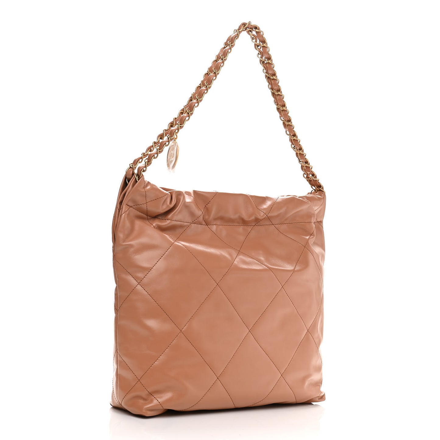 Shiny Calfskin Quilted Small Chanel 22 Camel