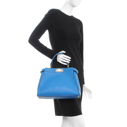 Fendi Vitello Seta Medium Peekaboo Iconic Satchel Blue Royal 3 of 8