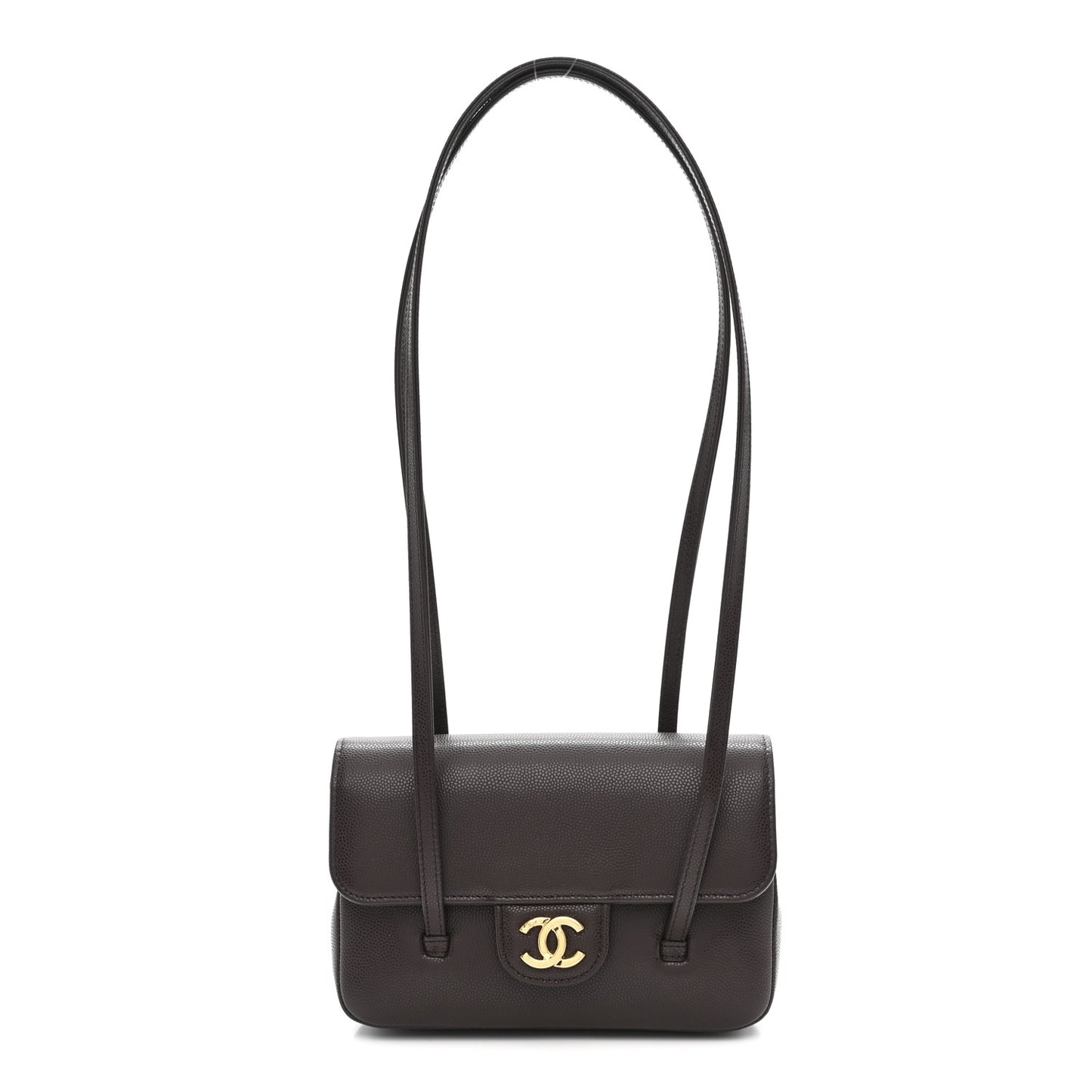 Shiny Caviar Mini Preppy Coco Shoulder Bag Dark Brown