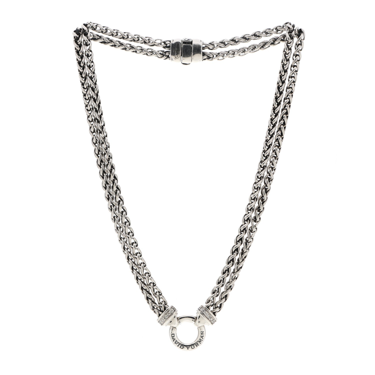 David Yurman Sterling Silver Diamond 18mm Double Wheat Chain Necklace 3 of 4