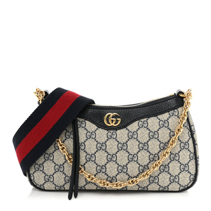 Gucci GG Supreme Monogram Textured Dollar Calfskin Web Small Ophidia GG Handbag Beige Blue 1 of 9