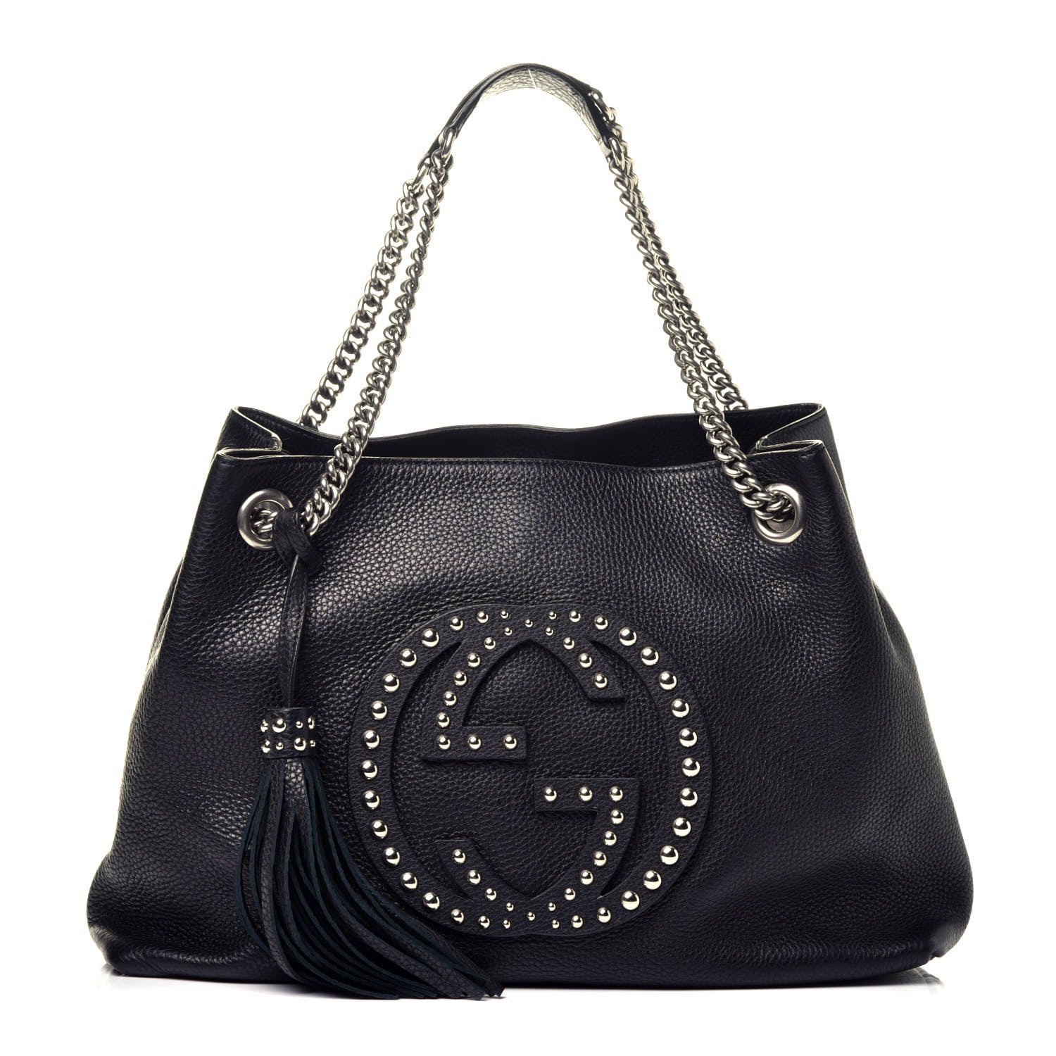Gucci Pebbled Calfskin Studded Medium Soho Chain Shoulder Bag Black 1 of 9
