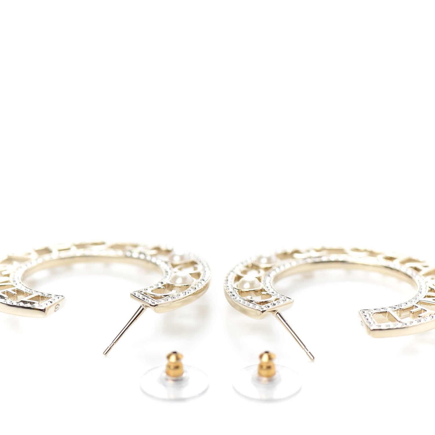 Chanel Crystal Pearl Bow-tiful CC Hoop Earrings Gold 3 of 4