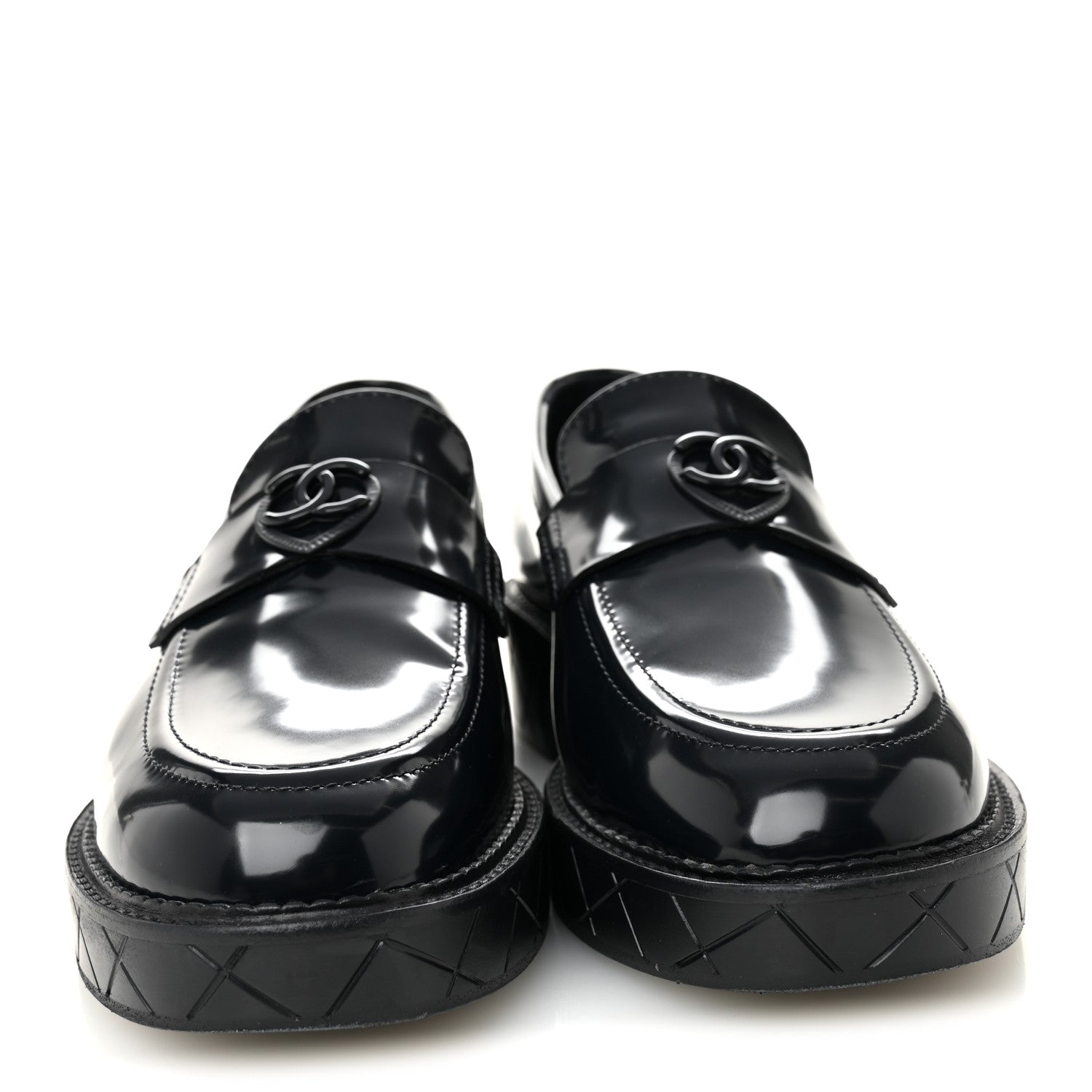 Chanel Shiny Calfskin Quilted CC Mocassin Loafers 39 Navy Blue 3 of 10