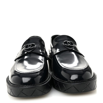 Chanel Shiny Calfskin Quilted CC Mocassin Loafers 39 Navy Blue 3 of 10