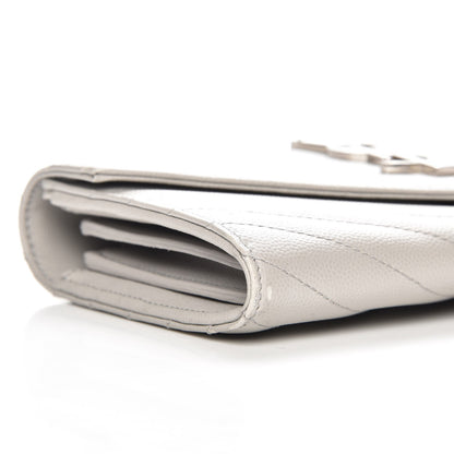 Saint Laurent Grain De Poudre Matelasse Monogram Flap Wallet Light Grey 9 of 14