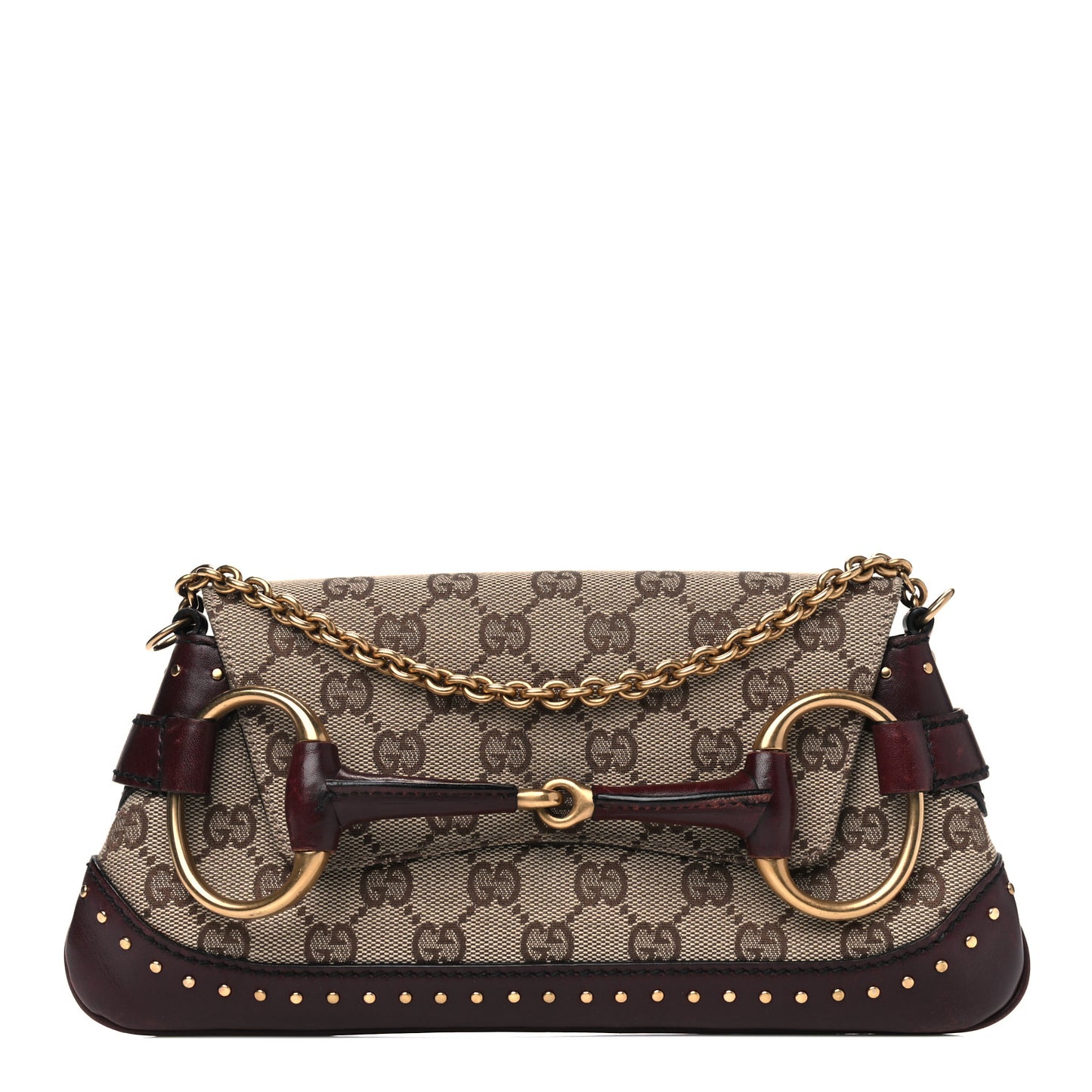Monogram Studded Horsebit Clutch Bordeaux