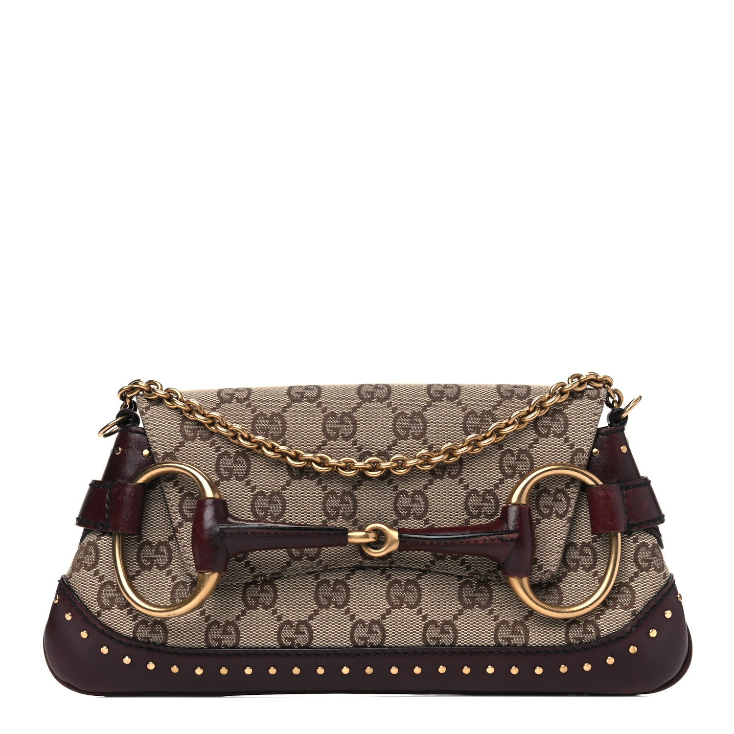 Gucci Monogram Studded Horsebit Clutch Bordeaux 1 of 10