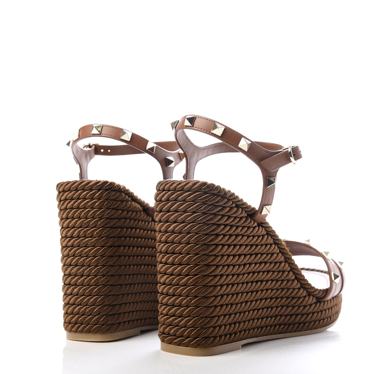 Calfskin Rockstud Torchon Espadrille 25/115mm Wedge Sandals 41 Cuoio