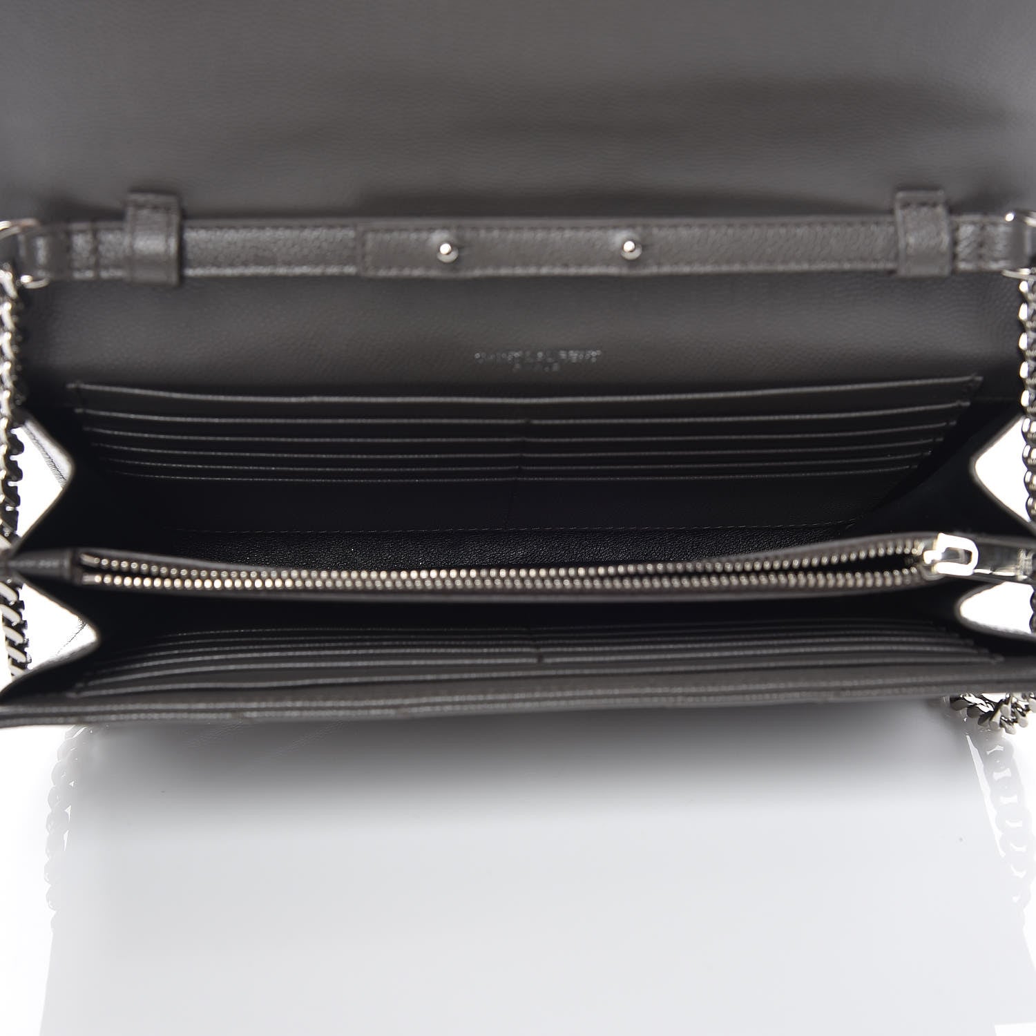 Saint Laurent Grain De Poudre Matelasse Chevron Monogram Chain Wallet Earth 5 of 9