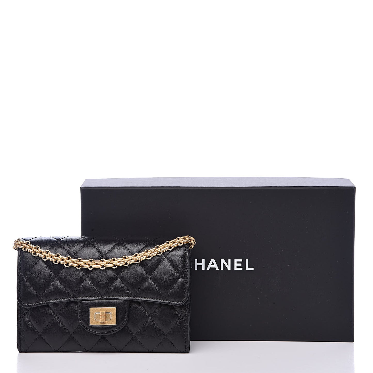 Aged Calfskin Quilted 2.55 Reissue Clutch With Chain Black