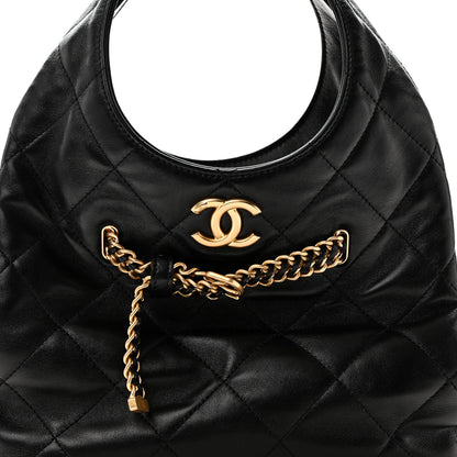 Chanel Shiny Lambskin Quilted CC Belt Shopping Bag Black 7 of 9