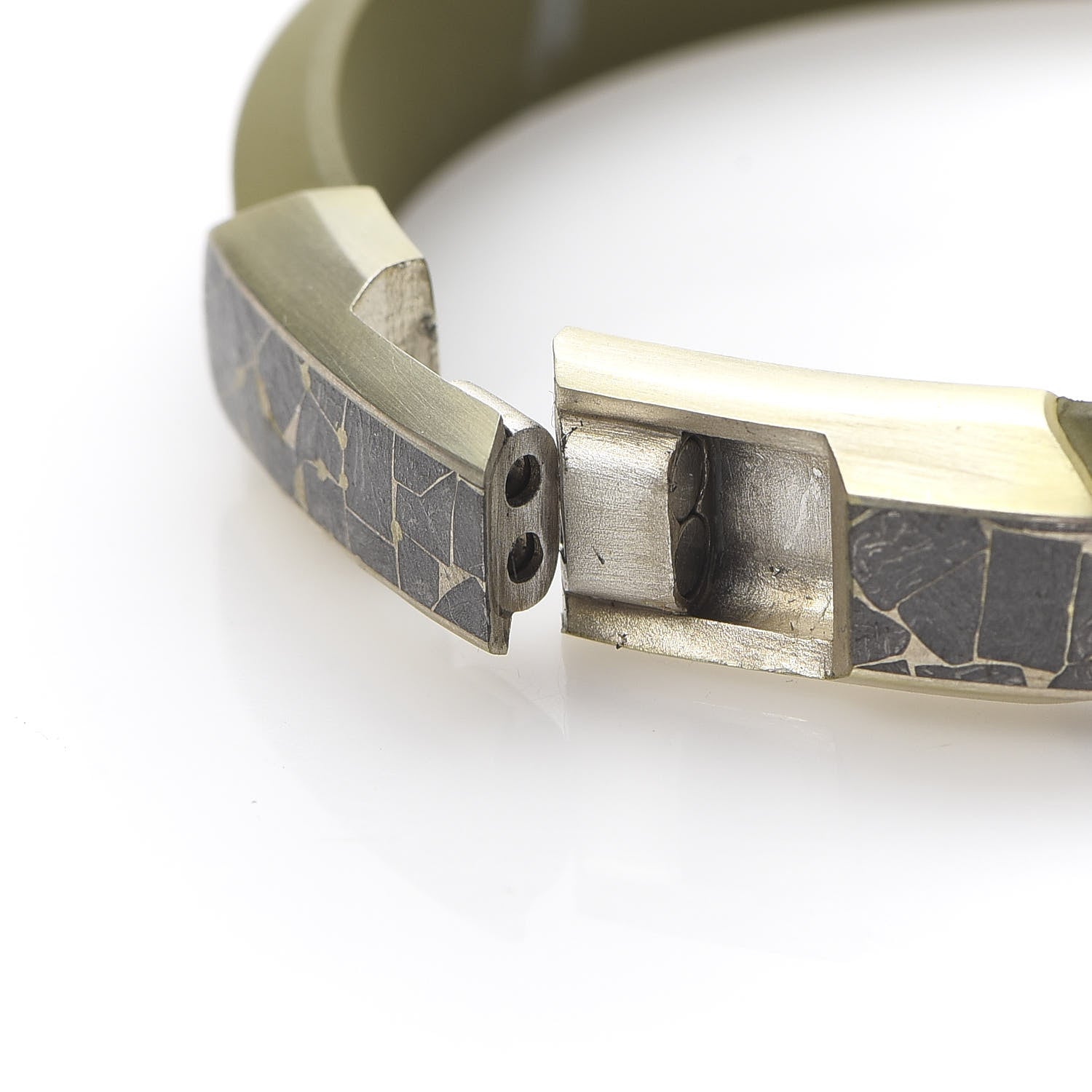 David Yurman Sterling Silver Rubber Meteorite ID Bracelet Green 5 of 6