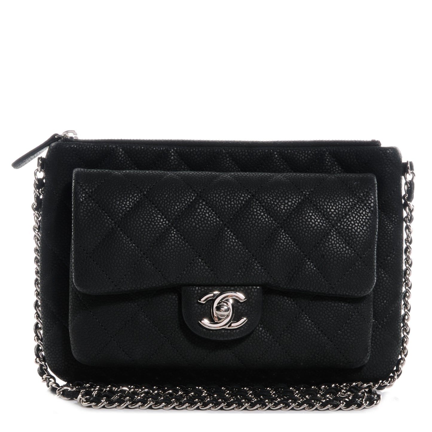 Iridescent Caviar Daily Zip Crossbody Black