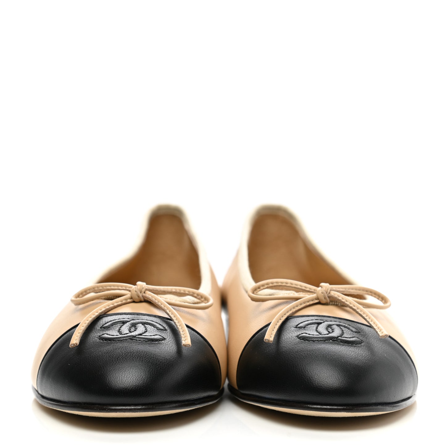 Lambskin Cap Toe Ballerina Flats 40.5 Beige Black