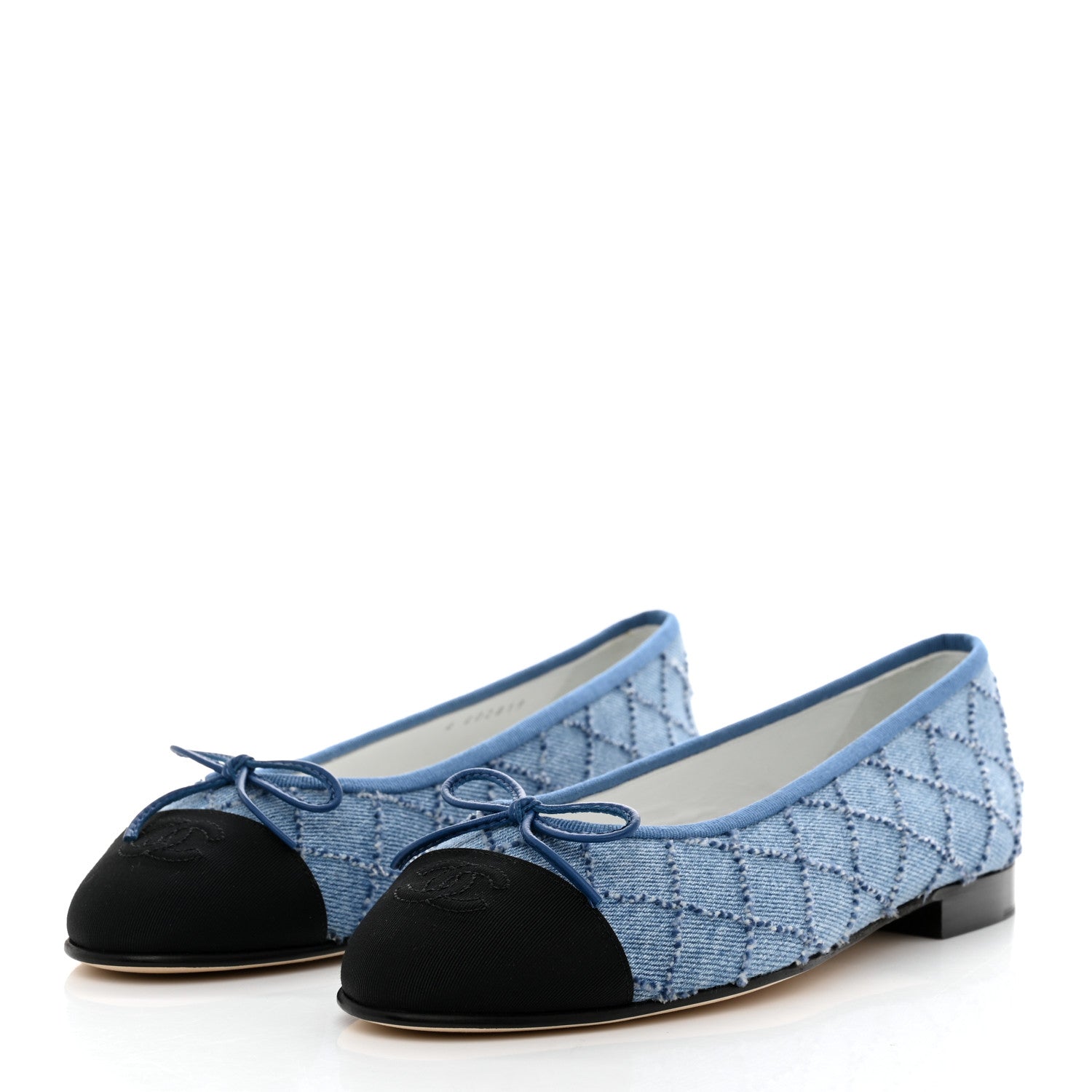 Chanel Denim Quilted Grosgrain Cap Toe Ballerina Flats 39.5 Dark Blue Black 3 of 8