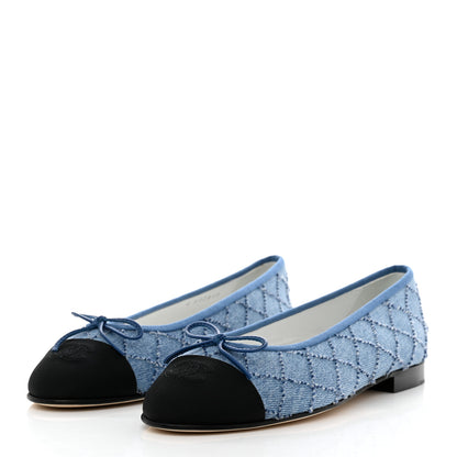 Chanel Denim Quilted Grosgrain Cap Toe Ballerina Flats 39.5 Dark Blue Black 3 of 8