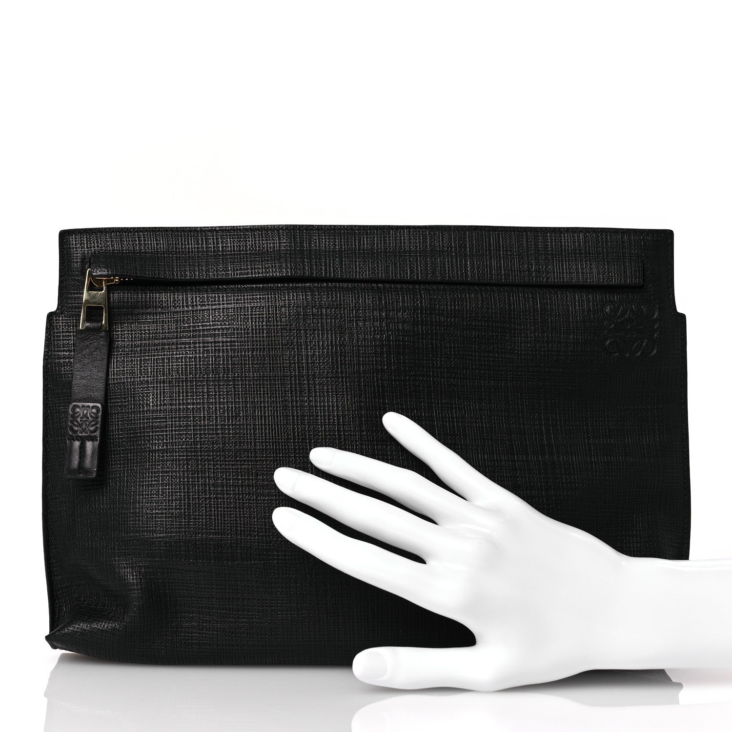 Loewe Calfskin Linen Embossed Large T Pouch Black 2 of 8