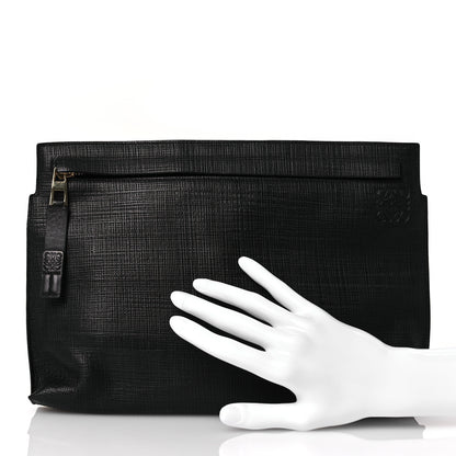 Loewe Calfskin Linen Embossed Large T Pouch Black 2 of 8