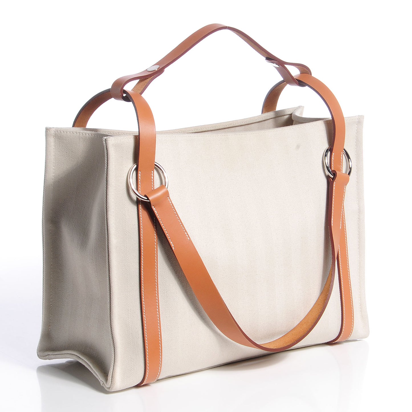 Natural Hunter Calfskin Toile Chevron Cabalicol Tote Chalk