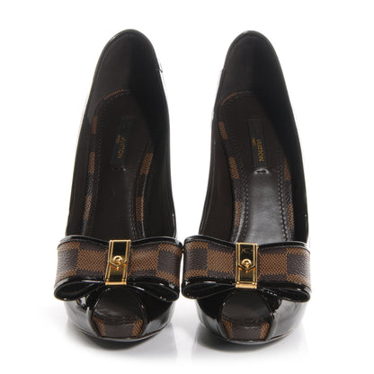 Louis Vuitton Patent Damier Ebene Valentine Pumps 36.5 Black 2 of 8