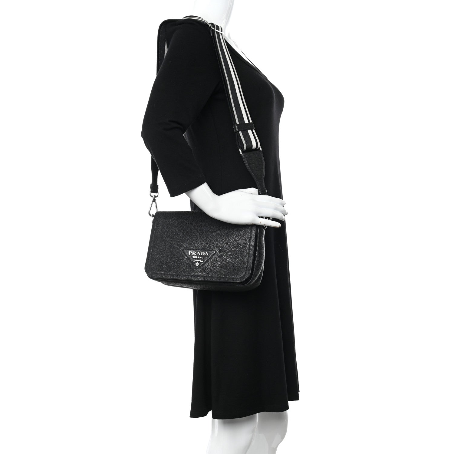 Prada Vitello Daino Soft Flap Crossbody Black 2 of 10