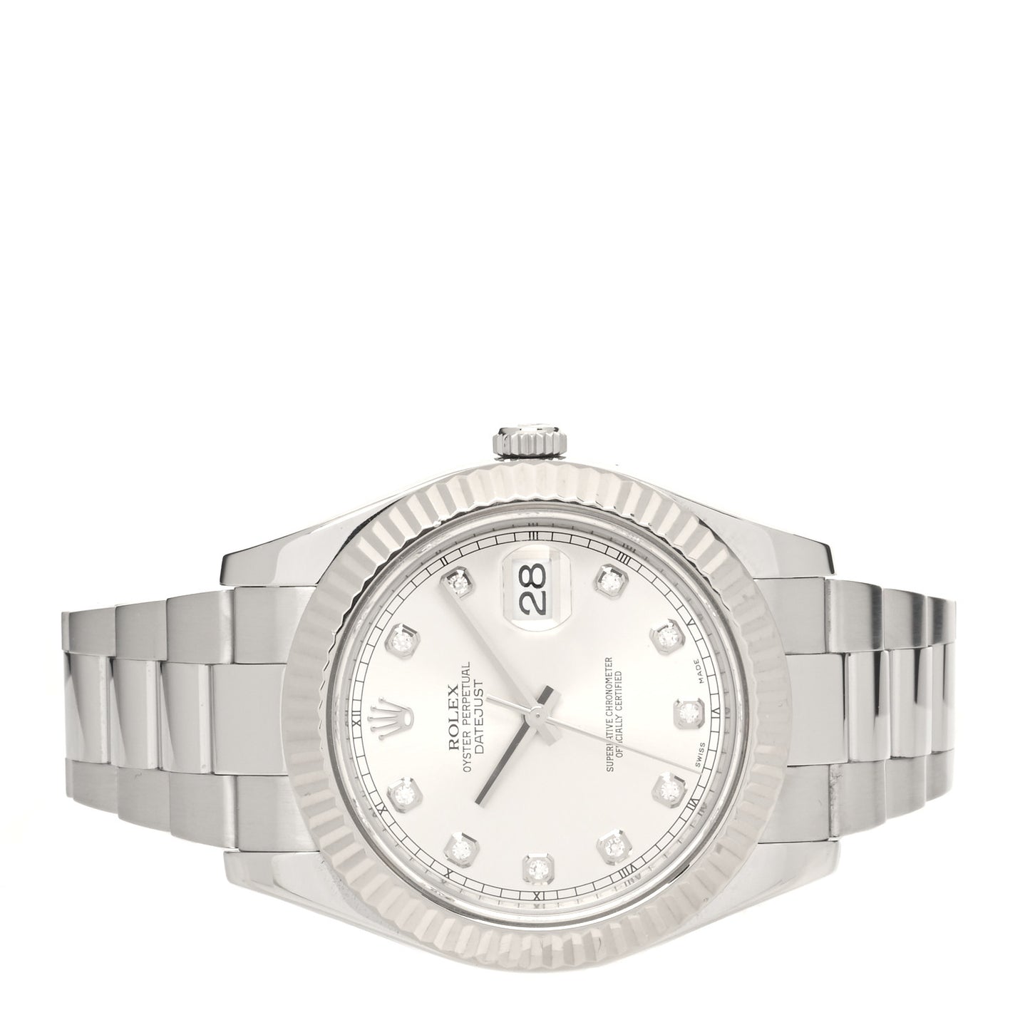 Stainless Steel 18K White Gold Diamond 41mm Oyster Perpetual Datejust Watch Silver 116334