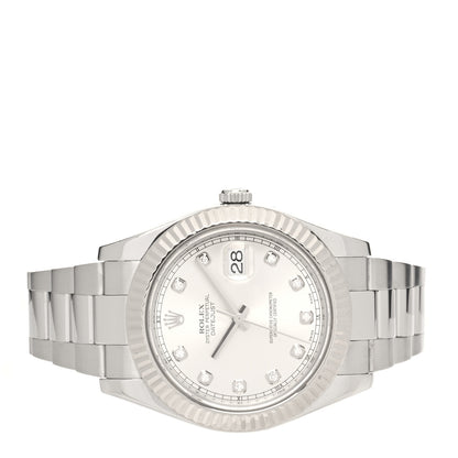 Rolex Stainless Steel 18K White Gold Diamond 41mm Oyster Perpetual Datejust Watch Silver 116334 2 of 4